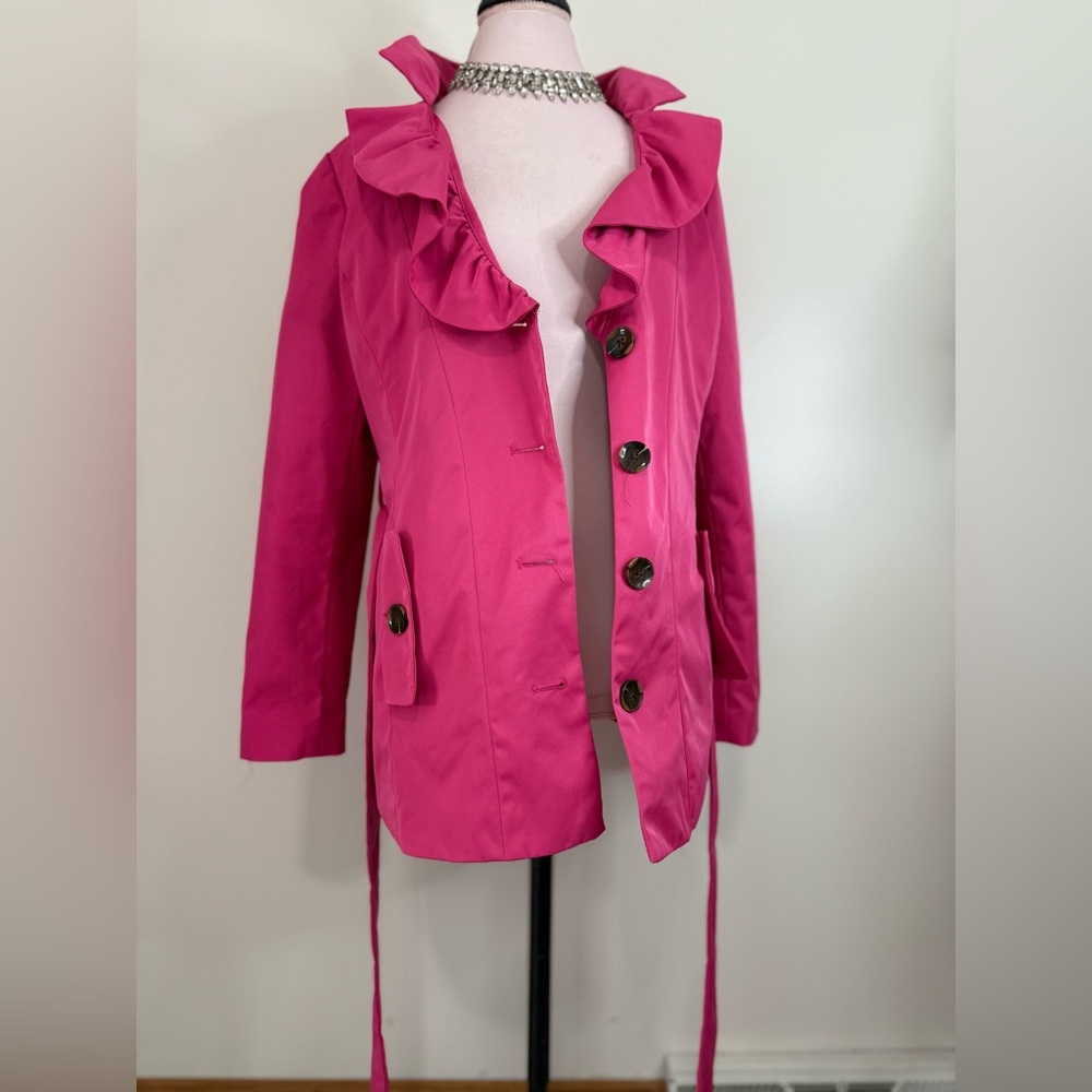 Sandro Studio Elegant Hot Pink Ruffle Women's Jacket in size large